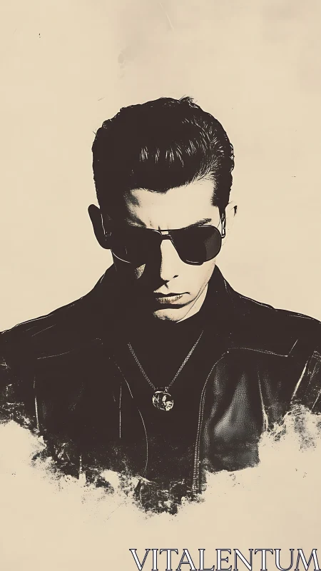 Monochrome portrait of man in leather jacket and sunglasses