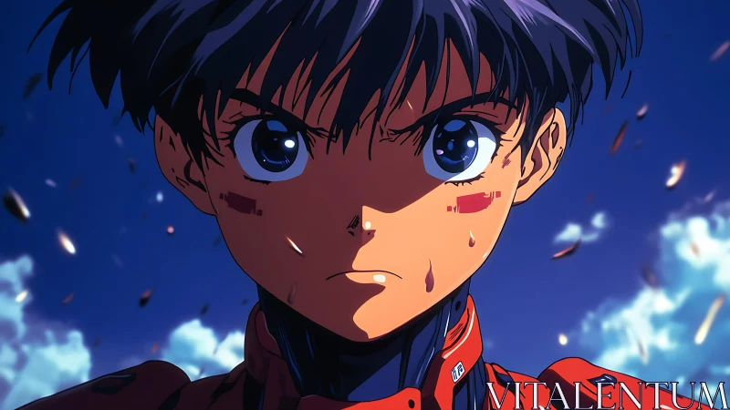 Determined anime pilot faces the storm with fierce resolve