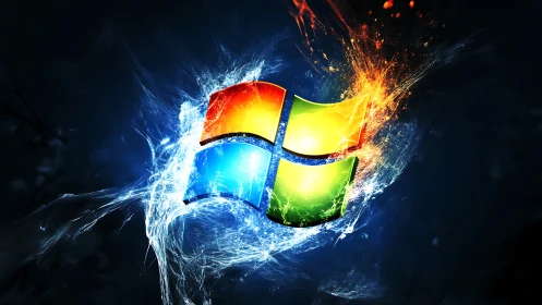 Windows logo ignites with elemental fire and water energy