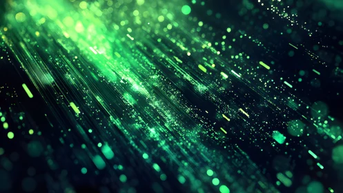 Glowing Green Light Streaks in Futuristic Abstract Digital Style.