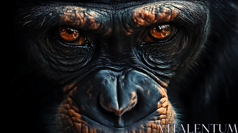 Close frontal view isolates detailed primate facial features