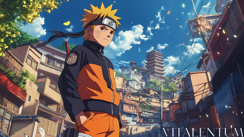 Dynamic anime street scene with cel-shaded character perspective