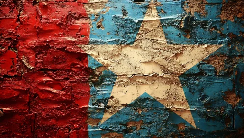 Textured star mural on distressed brick wall surface.