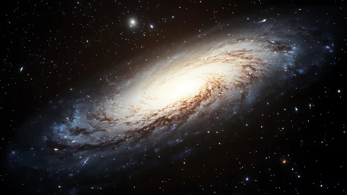 Spiral galaxy rendered with luminous core and extended arms