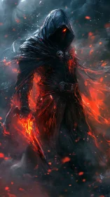 Hooded infernal warrior radiates molten energy and dynamic embers