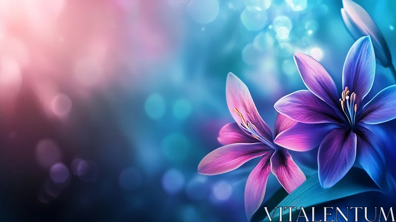 Vibrant purple lilies against soft bokeh background.