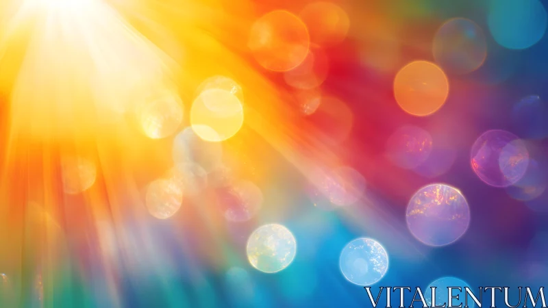 Vibrant abstract bokeh background with colorful light rays.