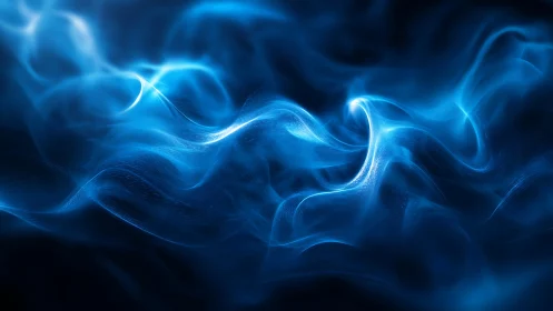 Luminous blue energy waves over deep shadowed background.