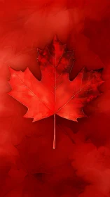 Specular-rendered maple leaf on monotone red diffusion field.