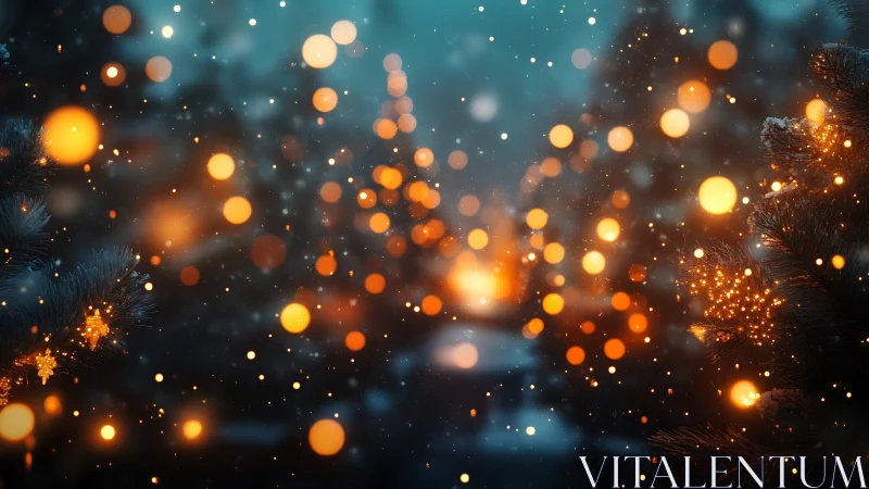 Firefly lights drift through a midnight winter garden