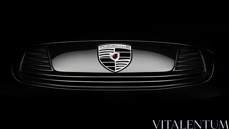 Gleaming sports car emblem glowing in sleek modern darkness.