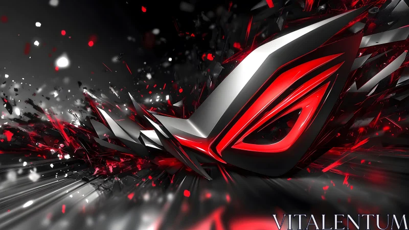Futuristic gaming logo in dynamic 3D style with red and black tones.