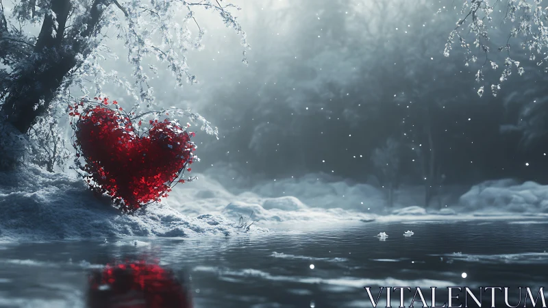 Winter Heart Shaped Berries Covered in Snow and Ice.