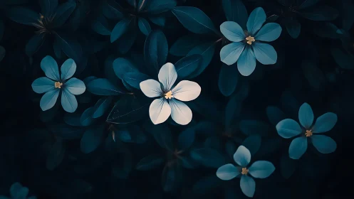 Teal Botanical Study with Cream Focal Bloom Composition