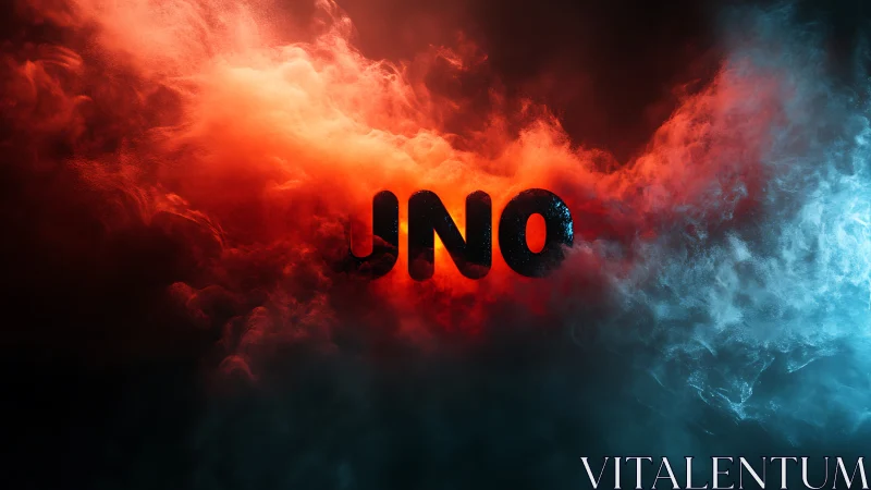 Volumetric UNO typography between emissive red and cyan plumes.
