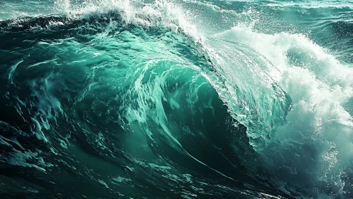 Turquoise ocean wave curls with explosive white spray.