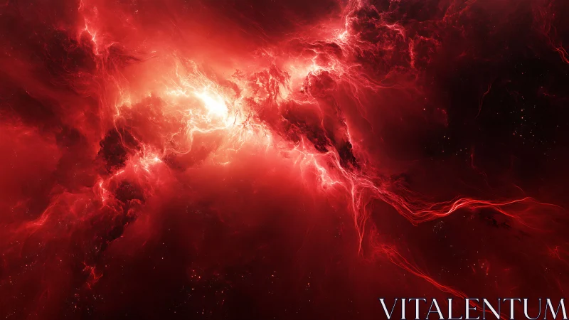 Glowing crimson nebula swirling with sparks of starlight.