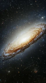 Spiral galaxy core with glowing bulge and starfield halo.