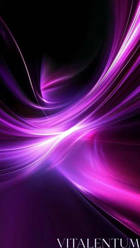 Neon violet light ribbons sweeping across deep black void.