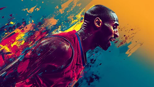Dynamic basketball portrait glowing with colorful energy.