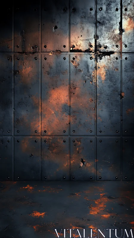 Burnished steel panels display corroded texture and embered glow