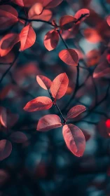 Crimson whispers on midnight branches, softly glowing hush.