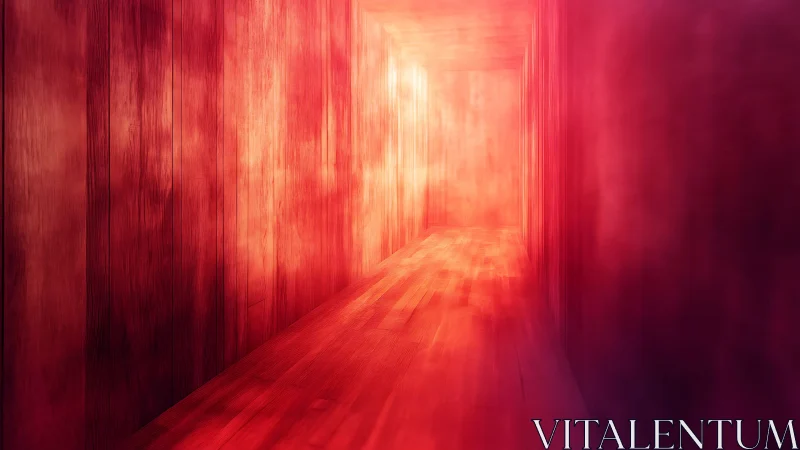 Luminous ember corridor dissolving into radiant misted light.