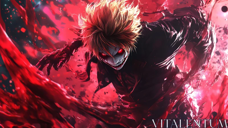 Demonic sprinting figure surrounded by dynamic red fluid energy