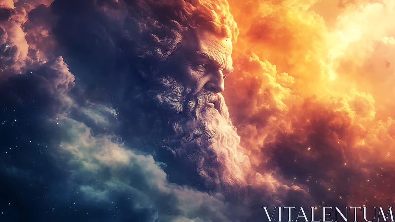 Cosmic stratocumulus deity portrait in bifurcated nebular light.