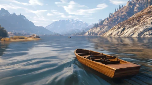 Timber runabout on alpine lake under stratified daylight gradients.