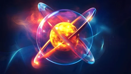Glowing Atomic Structure in Futuristic Digital Art Style.