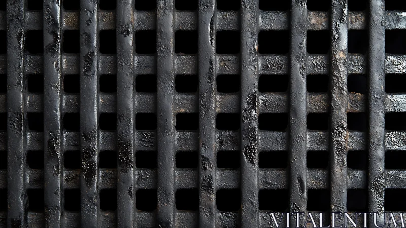 Close-up of dirty black grill grates with textured, industrial look.