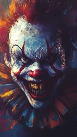 Digital painting close-up of sinister clown portrait study.
