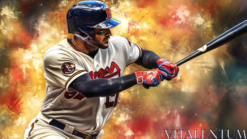 Baseball batter prepares swing against abstract color field