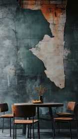 Dining set stands against distressed textured concrete wall