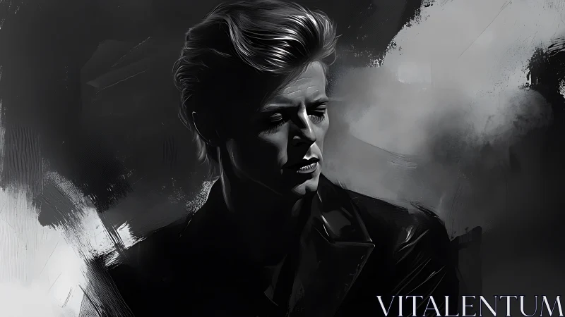 Monochrome digital portrait of man in dramatic side light