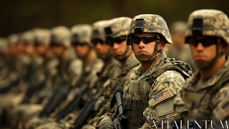 Soldiers stand in calm formation, united in duty and focus
