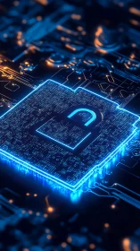 Neon circuit lock icon renders open cybersecurity vulnerability