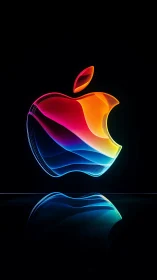 Glowing rainbow apple logo shining in a sleek dark space.