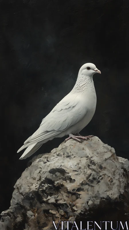 White Dove Perched on Stone: Nature's Symbol of Peace.