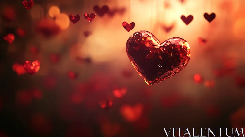Crystal Heart Suspended in Warm Bokeh Light Field
