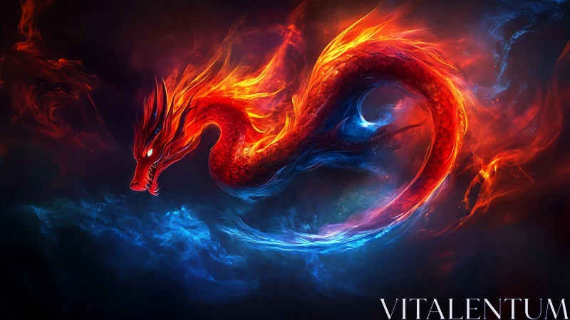 Fire crowned dragon coils through nebulae of electric stormlight