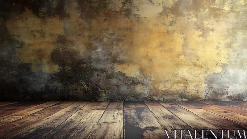 Rustic textured plaster wall and wooden floor in vintage style.