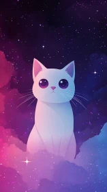 Cosmic Cat: Digital Portrait in Gradient Starfield.