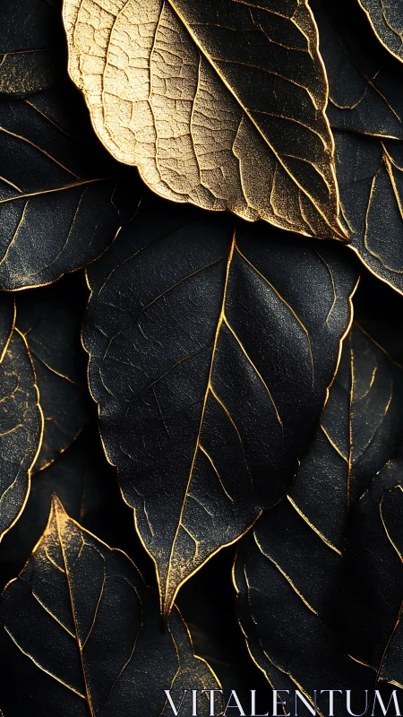 Gilded botanical leaves in high-contrast digital painting.