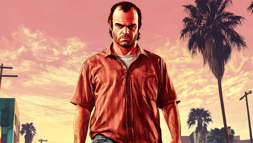 Sunset-striding antihero stalks a neon-tinged boulevard