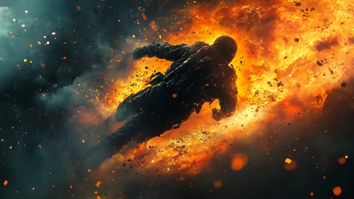 Tactical operator propelled through midair fireball explosion