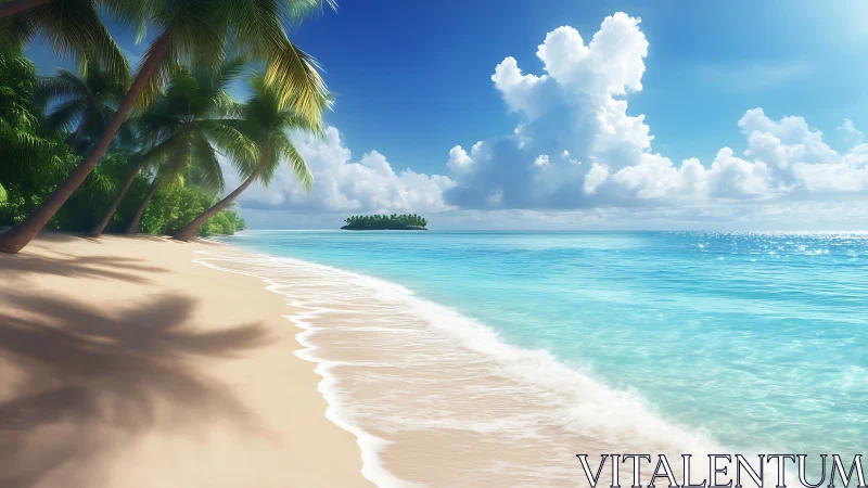 Tropical Paradise Beach with Palm Trees and Turquoise Waters.
