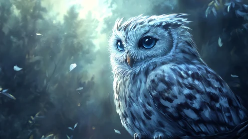 Enchanting Owl in Mystical Forest, Digital Fantasy Artwork.