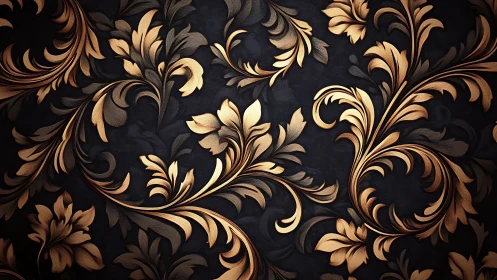 Baroque gold acanthus scrolls curve across dark textured ground